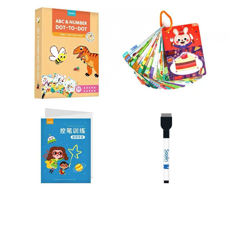 Children Wipe Clean Flash Cards Dot-to-Dot Repeatedly Erase Pen Training Copybook