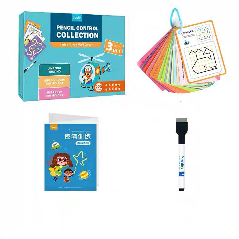 Children Wipe Clean Flash Cards Dot-to-Dot Repeatedly Erase Pen Training Copybook