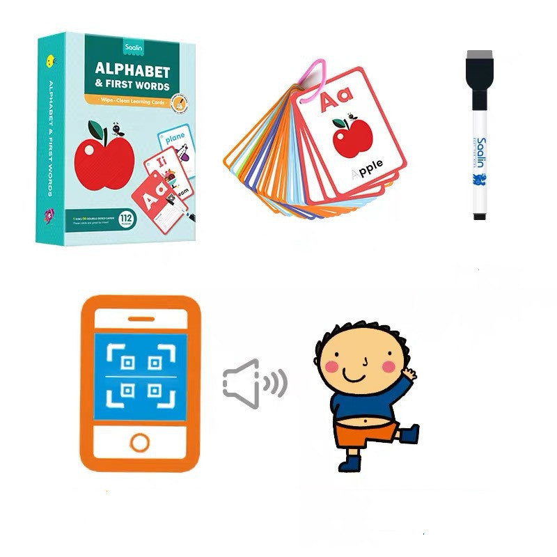 Children Wipe Clean Flash Cards Dot-to-Dot Repeatedly Erase Pen Training Copybook