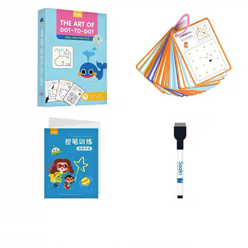 Children Wipe Clean Flash Cards Dot-to-Dot Repeatedly Erase Pen Training Copybook