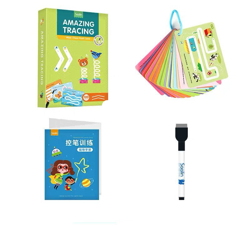 Children Wipe Clean Flash Cards Dot-to-Dot Repeatedly Erase Pen Training Copybook